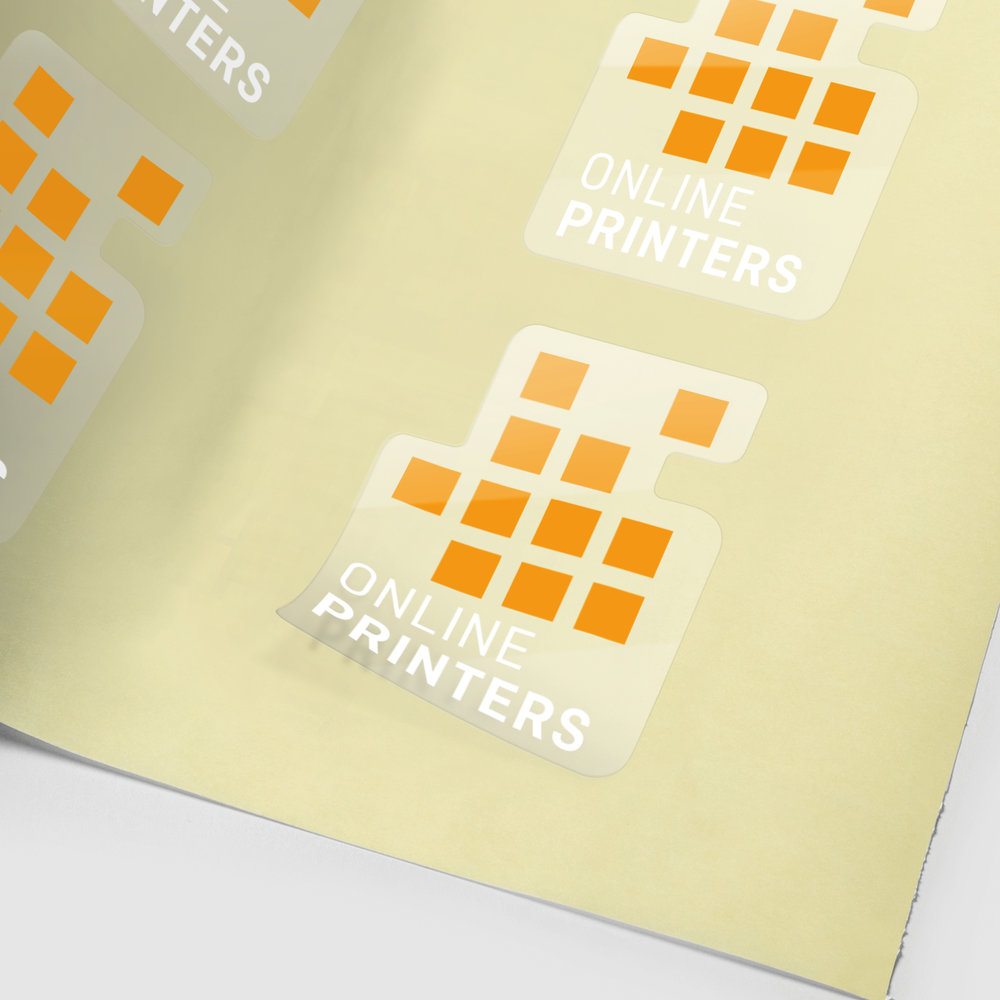 Adhesive labels with white print, in custom shapes, free size specification at Onlineprinters