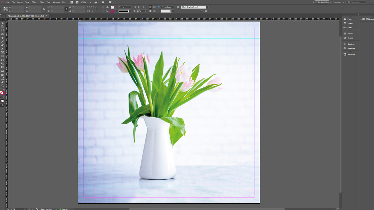 A picture of a tulip vase in InDesign