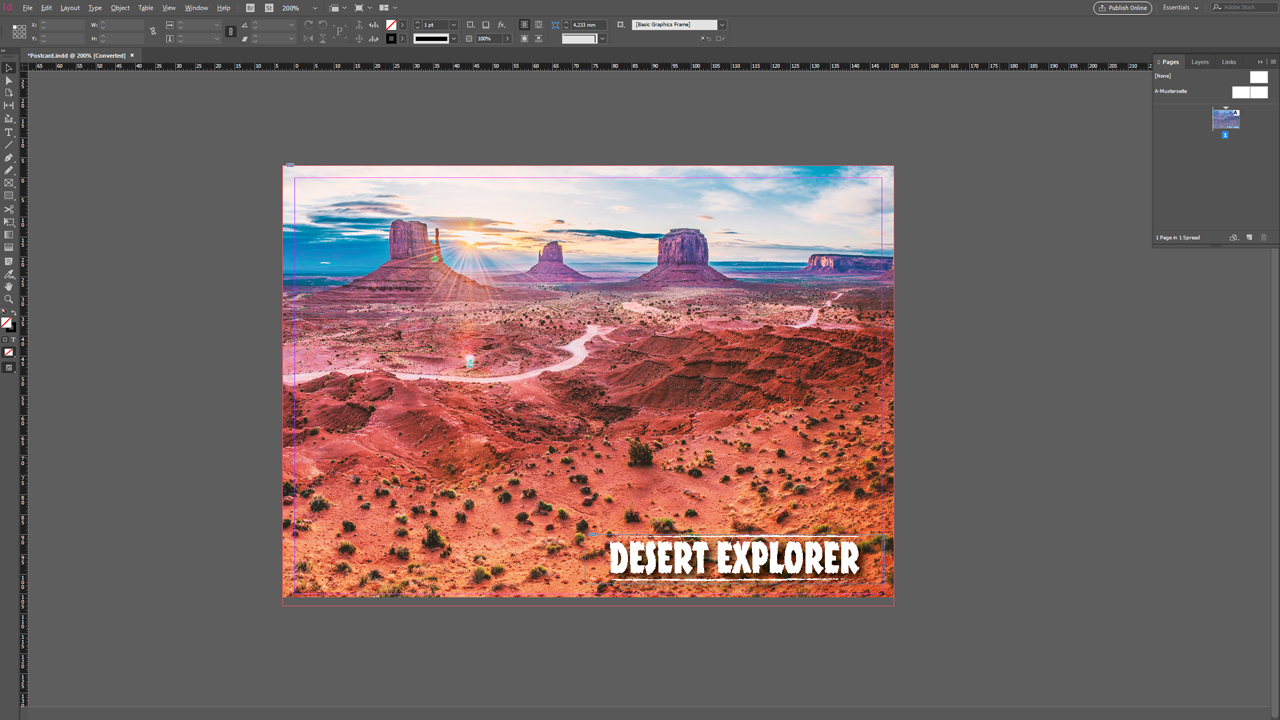 Picture of the landscape merged with the logo in InDesign