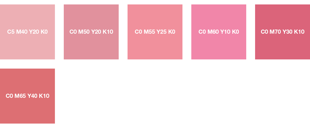 CMYK colours: Light pink, pink, dusty pink