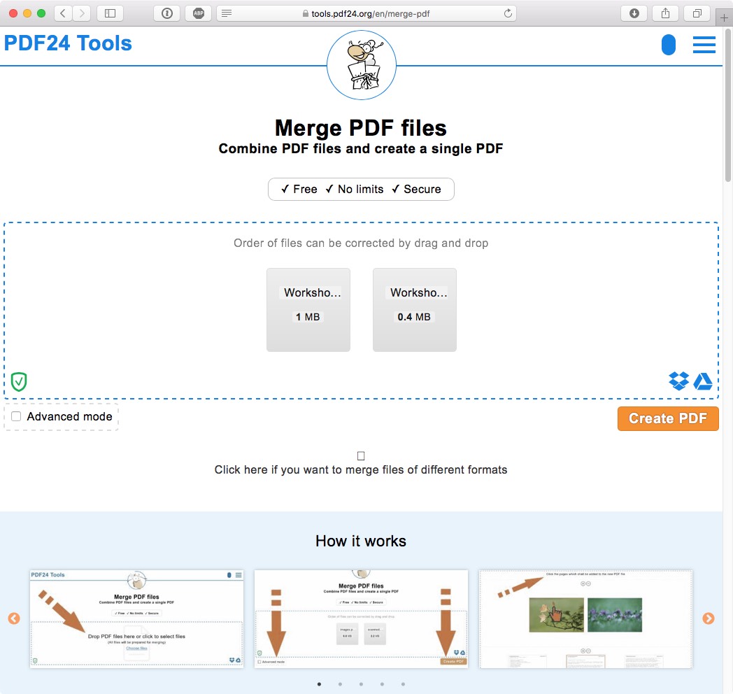 Merge PDFs with PDF24 Tools