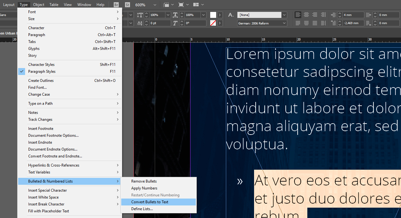 Change bullet style indesign